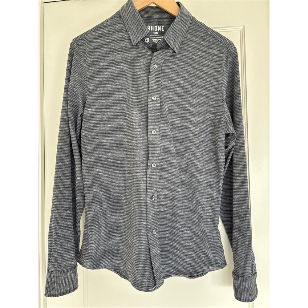 Rhone Shirt Mens Small Blue Gray Long Sleeve Button Front Stretch Performance